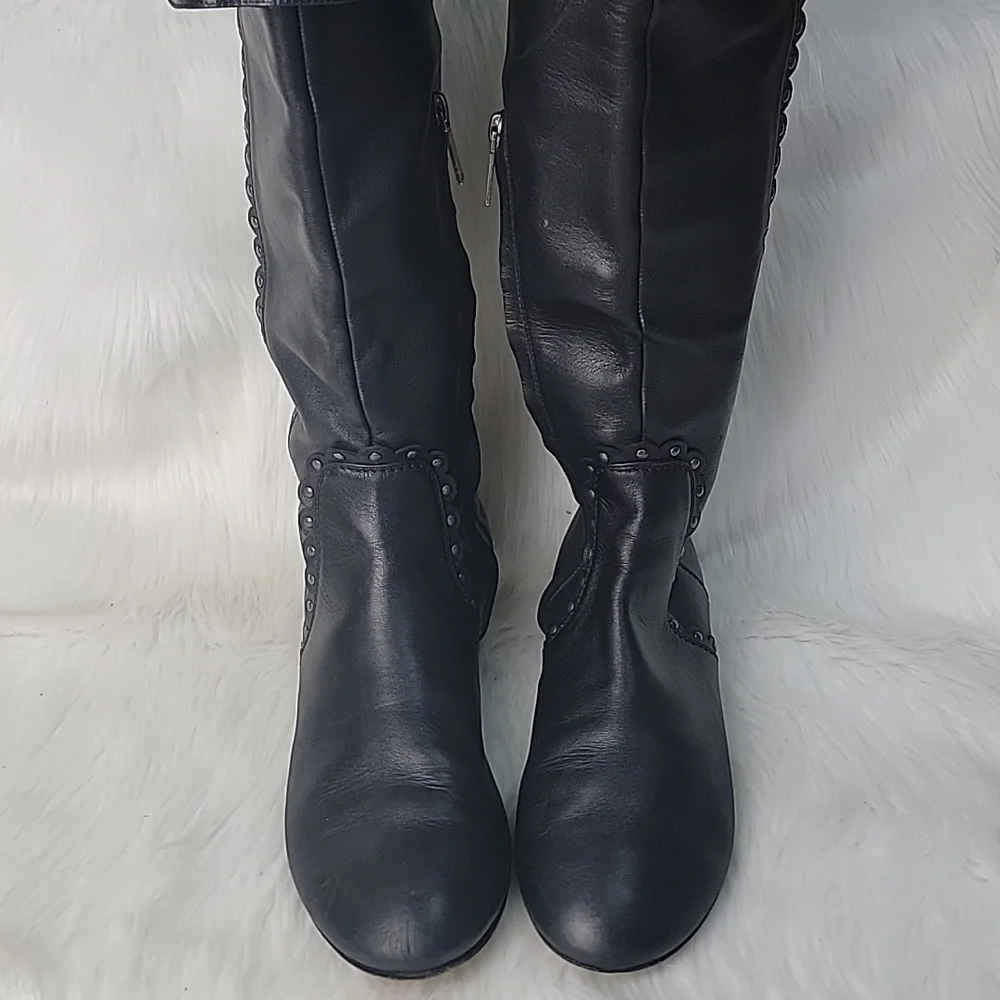 DIOR Agneaua Over The Knee Black Leather Designer Biker VTG Riding Flat Boots 40